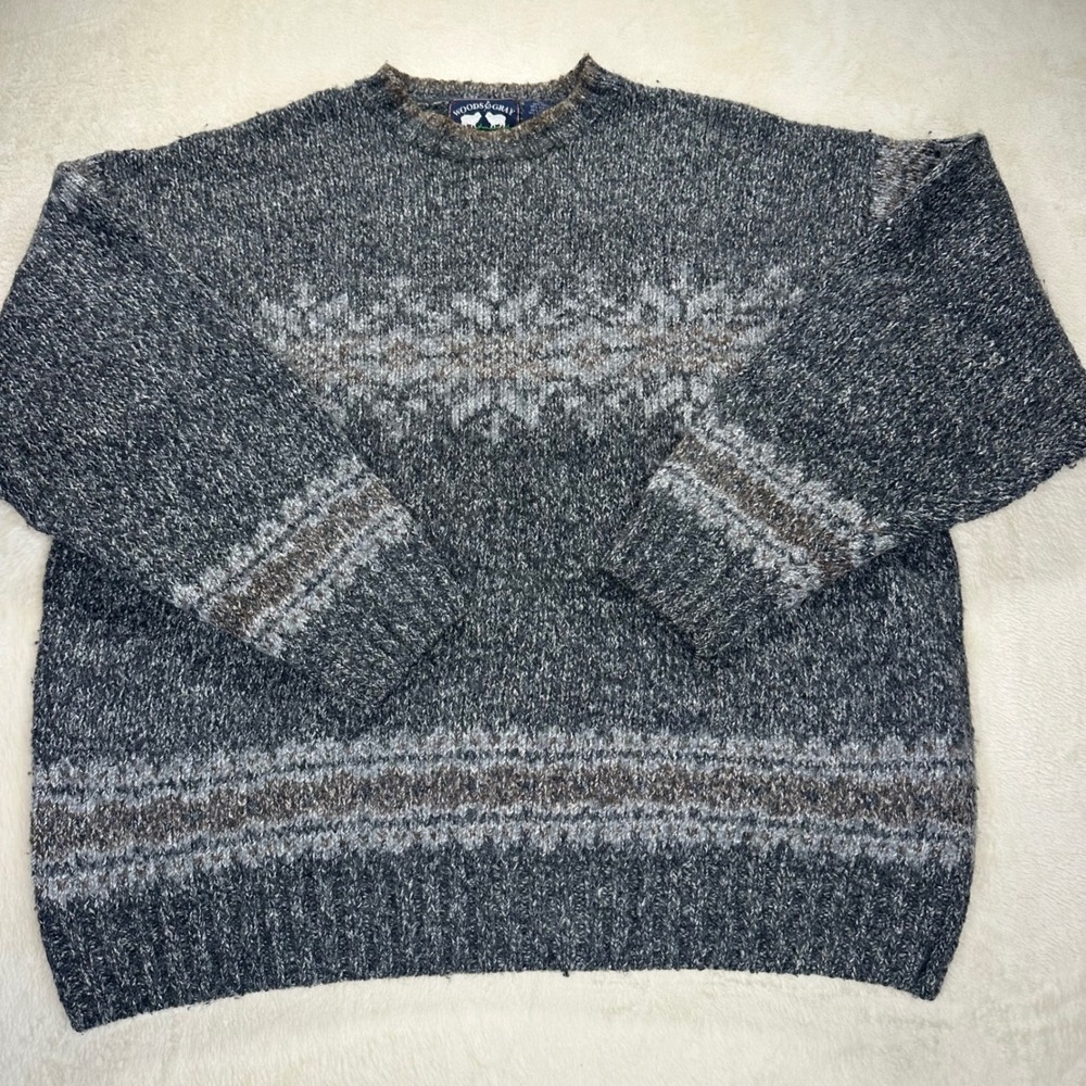 Woods & Gray Mens Wool Blend Nordic Fair Isle Sweater Grey XL Snowflake Knit